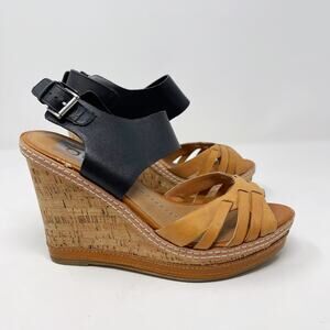 DV by Dolce Vita Womens 7.5 Honey Tan Black Jaslyn Wedge Heel Sandal Cork Buckle